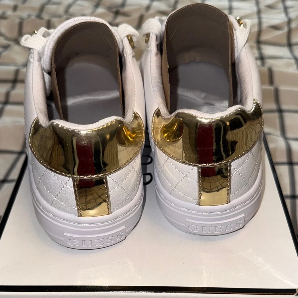 Guess Women's White and Gold Quilted Sneakers